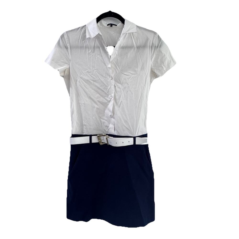 Theory Black Colorblock Belted Womens Classic Dress Sz 4 Preppy Capsule Office